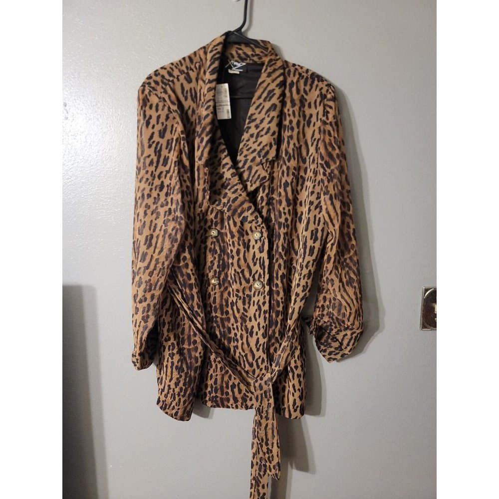 Xtrmz Vintage Leopard Print Blazer Jacket Button Up Tie Front Plus Size 22 NWT